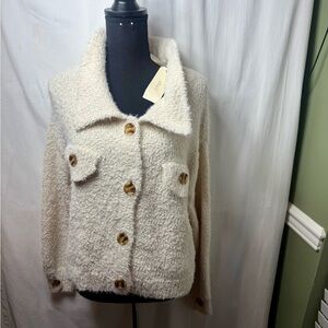 Cream Teddy Jacket with Button Accents